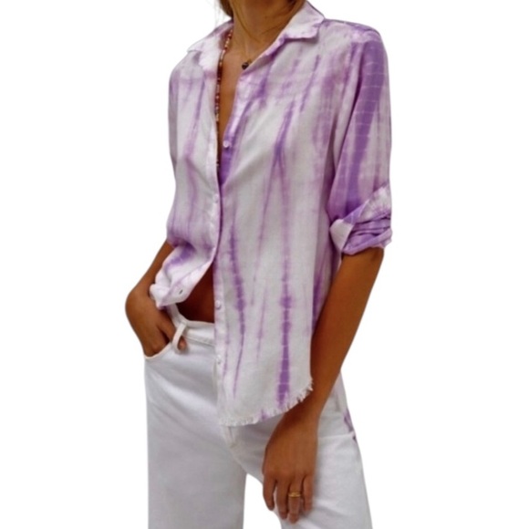 Anthropologie Tops - ANTHROPOLOGIE Cloth & Stone Lavender & White Tie-Dye Button-Down Tencel Shirt F2